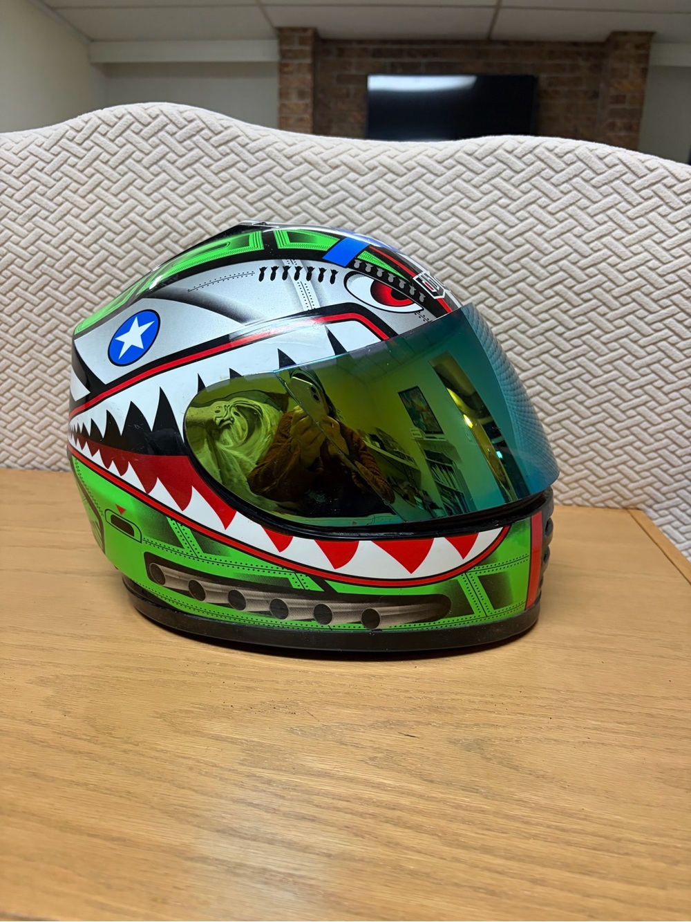 WOW Motorcycle Full Face Helmet for Youth Kids in Shark Green